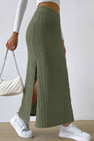 Tineit Solid Color Slit Knitted Skirt