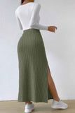 Tineit Solid Color Slit Knitted Skirt