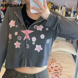 Tineit Japanese Abitu Street Style Subculture Millennium Y2k Spicy Girl Hoodie Printed Thin Short Cut Slimming Versatile Tops