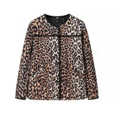 Tineit Women Leopard Print Cotton Coat Single Breasted Loose Long Sleeve O-neck Jacket Female Vintage Pocket Autumn Winter Lady Outwear