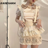 Tineit Spring Autumn Sweet Gentle Wind Bow COS Little Maid Sets Chic Lolita College Style Folded Y2k Dress Кастюмы Для Женщин