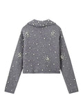 Tineit Elegant Pearl Knit Women Cardigan Lapel Pocket Full Sleeve Lady Sweater 2025 Fashion Autumn Straight Winter Female Knitwear