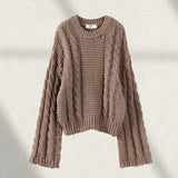 Tineit Oversize Twist Sweater Women Chic Turtleneck Long Lantern Sleeve Knitted Street Pullover Holiday Casual Lady Jumper Top Knitwear