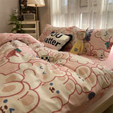 Tineit Strawberry And Flowers Bedding Sets Solid Color Girls Boys Double Size Flat Sheet Duvet Cover Pillowcase Bed Linen Home Textile