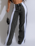 Tineit 2024 New Denim Color Block Straight Pants Jeans