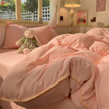 Tineit Ins Style Pink Solid Color Bedding Sheet Nordic Duvet Cover Set Hot Sale Home Luxury Bedding Set Bed Sheet Comfortable Bedspread