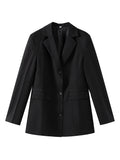 Tineit Black Elegant Blazer Coat Women Single Breasted Notched Pocket Shoulder Pad Jacket Female 2025 Spring Chic Office Lady Outwear