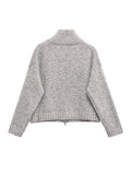 Tineit Knitted Zipper Cardigans Women Pocket High Collar Loose Long Sleeve Casual Chic Sweater Female 2025 Winter All-match Coat Tops