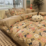 Tineit Pastoral Floral Rose Bedding Sets Flat Bed Sheet Duvet Cover Single Double Full Queen King Bedclothes Ins Pure Bedroom Linen