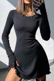 Tineit Crew Neck Back Strap Long Sleeve Mini Dress