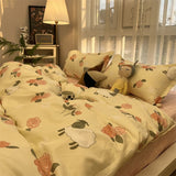 Tineit Strawberry And Flowers Bedding Sets Solid Color Girls Boys Double Size Flat Sheet Duvet Cover Pillowcase Bed Linen Home Textile