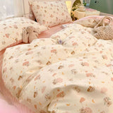 Tineit Cute Cartoon Bedding Set Ins Style Duvet Cover Without Comforter Pillowcases Flat Sheet New Arrival Soft Bed Linens