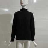 thanksgiving outfit Tineit Loose Knitted Solid Batwing Sleeve Turtleneck Women Chic Casual Long Sleeve Pullover Sweater Female Autumn Warm Daily Knitwear