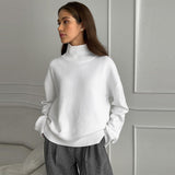 Tineit Oversize Solid Women Knitwear Turtleneck Patchwork Pleated Female Sweater 2025 Autumn Winter Full Sleeve Casual Lady Pullover