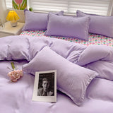 Tineit Purple Bedding Set Ins Nordic Solid Full Queen Size Duvet Cover Flat Sheet Pillowcase No Filler Girl Boys Hotel Home Bed Linens