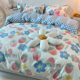 Tineit Rabbit Bedding Set Cute Sweetheart Spring Soft Flat Sheet Duvet Cover Pillowcase Single Double Queen Size Bed Linen