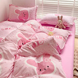 Tineit Cute Rabbit Bedding Set No Filling Pink Blue Boys Girls Favorite Single Double Duvet Cover Flat Sheet Pillowcase Kit New 2024