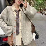 thanksgiving outfit Tineit Striped Knit Sweater Women Loose Fashion High Street Long-Sleeved Fall Winter Button Cardigan Harajuku Jk Lazy School Jumpers