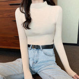 thanksgiving outfit Tineit Knitted Solid Slim Turtleneck Women Casual Simple Elastic Thin Pullover Sweaters Lady Korean Autumn Chic Daily Basic Knitwear