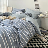 Tineit Bed Linen Washed Cotton Striped Grid Minimalist Bedding Sheet Set Comforter Sets Queen Duvet Cover Double For Boys And Girls