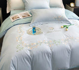 Tineit New High-End Simple and Light Luxury Skin-Friendly Cotton Four-Piece Set Simple Embroidery Bedding Lily