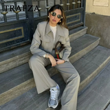 cold weather outfits Tineit 2024 Spring Summer Casual Women Solid Suits Fashion Streetwear Pockets Turn-down Collar Short Jackets+Chic Wide leg pants