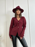 Tineit Knitted Burgundy Cardigan Women Single Breasted V-neck Loose Long Sleeve Sweaters Female 2025 Winter Lady Casual Knitwear Coat