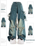 christmas outfit Tineit Women Blue Cargo Jeans Baggy Vintage 90s Aesthetic High Waist Cowboy Pants Harajuku Denim Trousers Y2k Trashy 2000s Clothes 2025