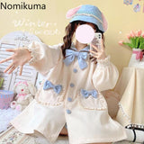 Tineit Japanese Sweet Woolen Coat Sailor Collar Cute Outwear Lolita Style 2025 Ropa Mujer Thicked Fashion Jackets Tops Winter Clothes