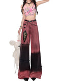 christmas outfit Tineit Women's Red Y2k Jeans Harajuku Denim Trousers Aesthetic Streetwear Oversize Ripped Jean Pants Vintage Punk 2000s Trashy Clothes