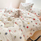 Tineit INS Cute Little Dog Teddy Double Layer Bedding Set Lovely Cartoon Animal Brown Sheet With Pillowcases Quilt Dormitory For Kids