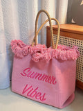 Tineit Summer Vibes Letter Print Tote Bag