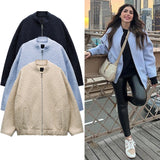 Tineit Ladies Vintage Fashion With Pockets Front Zipper Loose Autumn Winter Jacket Women Coat Long Sleeves Chic Tops Outfits Female