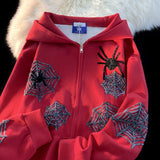 Tineit Harajuku Hoodies Women Clothing Hooded Spider Web Zipper Sweatshirts Y2k Coats Casual Fashion Oversized Hoodie Tops Ropa Mujer