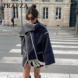 cold weather outfits Tineit 2024 Women Autumn Winter Casual Zigzag Scarf Collar Jackets Fashion Loose Streetwear Elegant Demi-season Jacket For Women