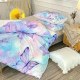 Tineit 3-Piece Vibrant Rainbow Butterfly Duvet Cover Set - Soft, Cozy Girls' Bedding with 1 Duvet Cover and 2 Pillowcases - Ideal Room