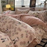 Tineit Pink Floral Bedding Set Soft Ins Single Double Queen Size Duvet Cover Flat Sheet Pillowcase Girls Home Totel Bed Linens