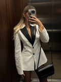 Tineit Chic Contrast Spliced Lapel Collar Suit Jacket For Women Elegant Single Breasted Pocket Slim Fit Coat 2025 Female Spring Outwear