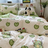 Tineit Kawaii Bear Bedding Set No Filler Ins Single Queen Size Duvet Cover Flat Sheet Pillowcase Kids Adult Boys Home Hotel Bed Linens