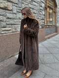 Tineit Chic Women's Solid Winter Warm Faux Fur Long Coat Luxury Full Sleeve Thicken Loose Furry Jacket Female Thermal Streetwear 2024