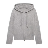 Tineit Knitted Zipper Casual Cardigans Women Hooded Loose Long Sleeve Office Sweaters Female 2025 Winter Street All-match Gray Coat Top