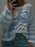 Tineit Stripe Crochet Baggy Sweater