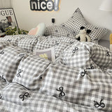 Tineit Ins Simple Style Duvet Cover Set with Pillowcases Flat Sheet No Comforter Grey Boys Girls Bedding Kit Single Twin Bed Linens