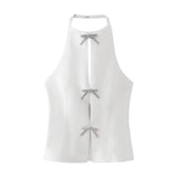 cold weather outfits Tineit 2024 Spring Summer BOW Tie Sexy Cami Tops Women Fashion Nightclub Chic Solid Halter Sleeveless Tops Girl Y2K Slim Blouses