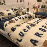 Tineit Ins Pink Cute Duck Cartoon Fruit Printed Bedding Set Soft Queen King Size Flat Bed Sheet Quilt Cover Pillowcase Kawaii