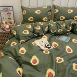 Tineit Nordic Style Ins Avocado Green Bedding Set Cartooon Fruit Quilt Cover Polyester High Quality Comforter Full Size With Pillowcase