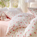 Tineit Lovely Pastoral Girls Flower Bedding Set, Soft Washed Cotton Bed Linens For Dreamy Nights, Simple Bedspread And Home Textile