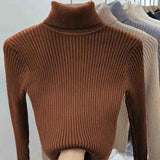 thanksgiving outfit Tineit Zoki Winter Warm Turtleneck Sweater Women Solid Simple Basic Thick Velvet Knitted Pullover Korean Elegant Slim All Match Jumper