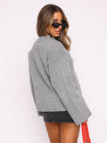 Tineit Casual Solid Sweater Women Loose O-neck Knitted Long Sleeve Gray 2025 Autumn New All-match Pullover Elegant Chic Jumper Tops