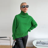 Tineit Oversize Solid Women Knitwear Turtleneck Patchwork Pleated Female Sweater 2025 Autumn Winter Full Sleeve Casual Lady Pullover